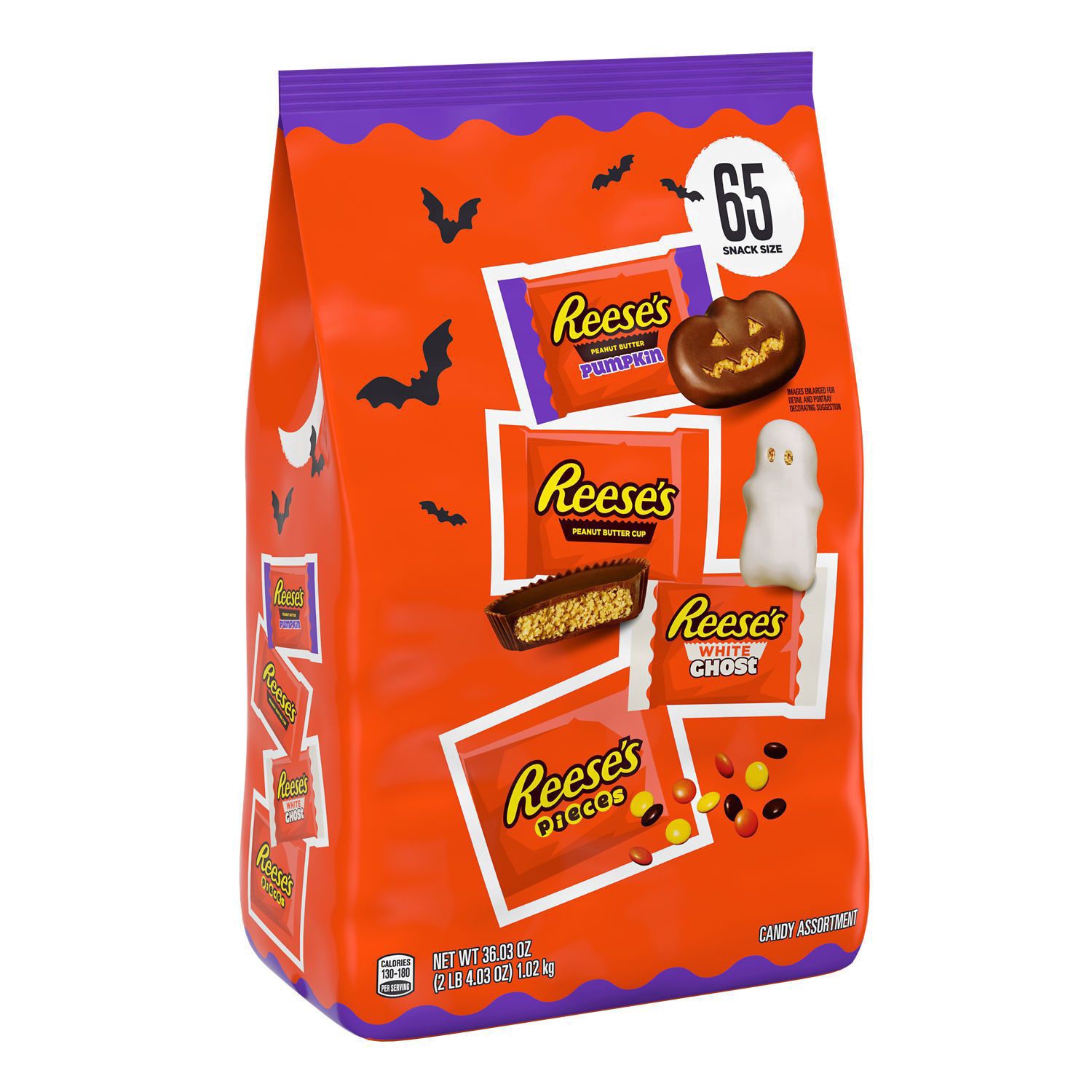 slide 1 of 1, Reese's Assorted Milk Chocolate, White Creme Peanut Butter Snack Size, Halloween Candy Bulk Variety Bag, 75 Ct, 36.03 Oz, 35.75 oz