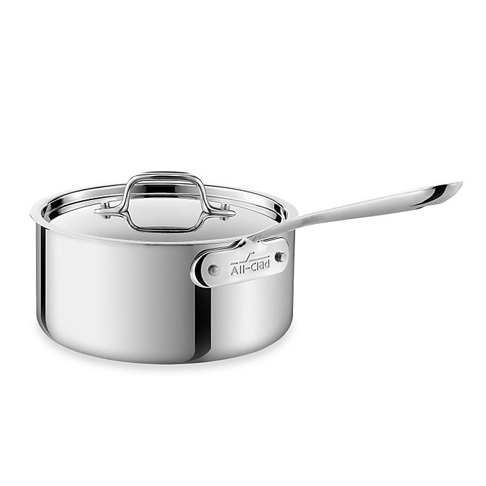 slide 1 of 1, All-Clad Stainless Steel Saucepan with Lid, 3 qt