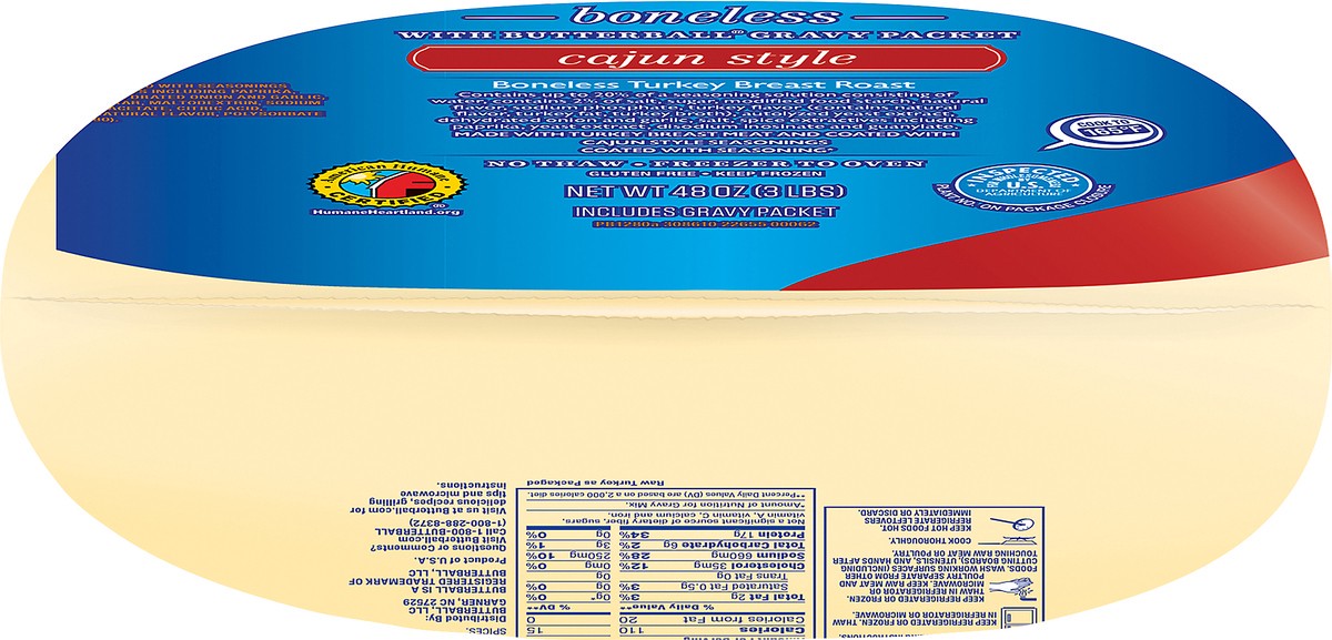 slide 9 of 9, Butterball Turkey Breast Roast, Cajun, Boneless with Gravy Pack, Frozen, 48 oz