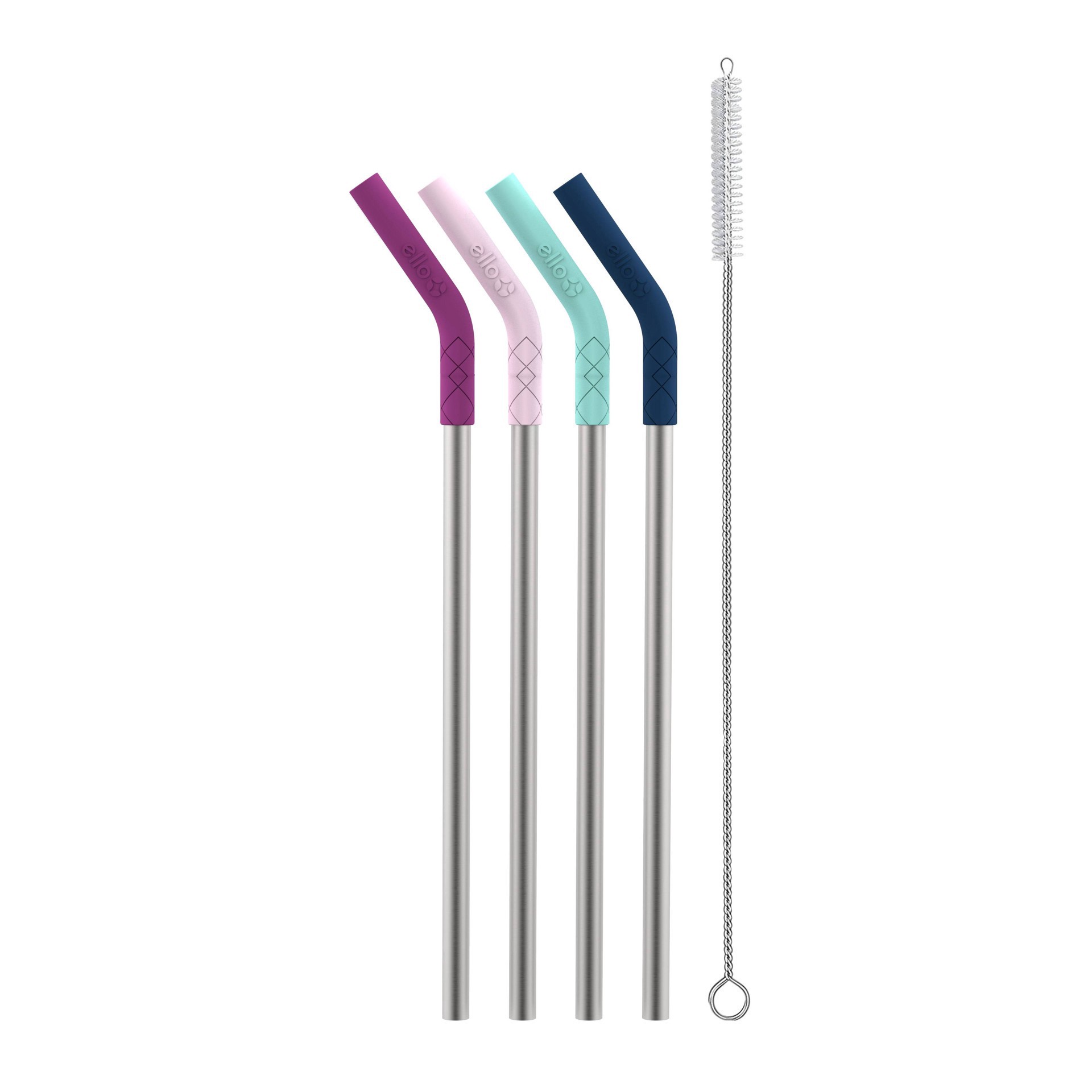 slide 3 of 5, Ello 4pk Stainless Straws with Silicone Tips, 4 ct