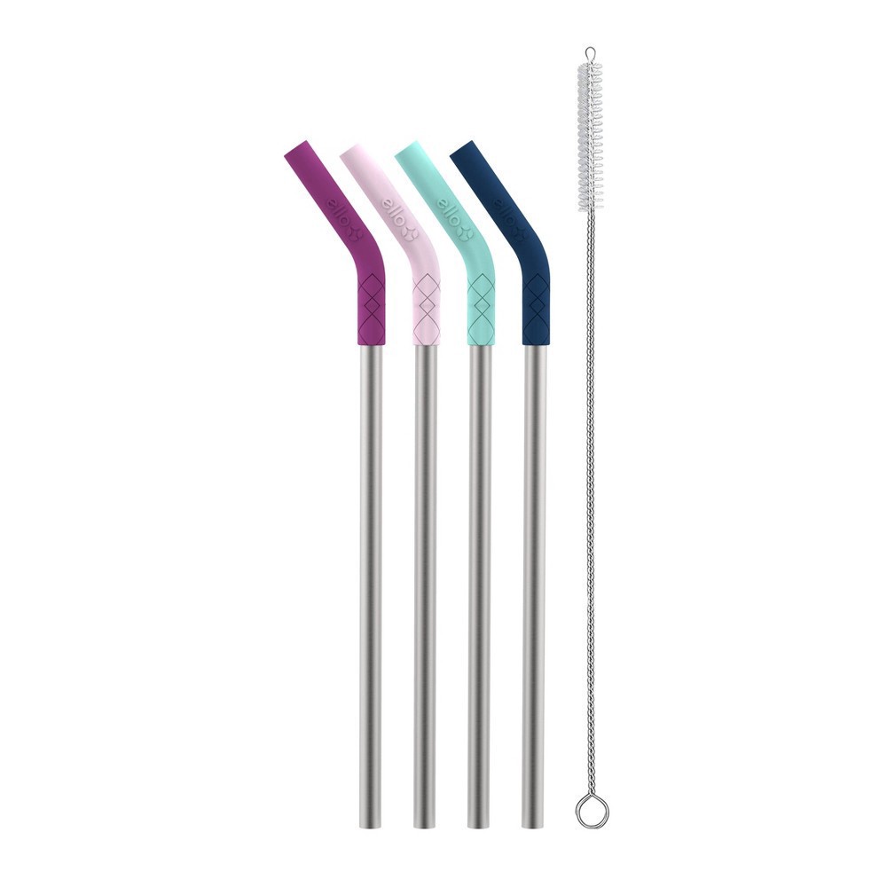 slide 5 of 5, Ello 4pk Stainless Straws with Silicone Tips, 4 ct