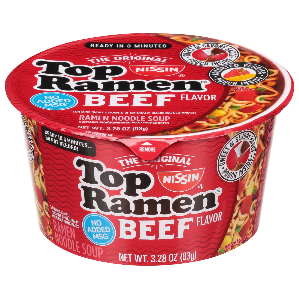 slide 1 of 9, Nissin Beef Top Ramen Bowl, 3.32 oz