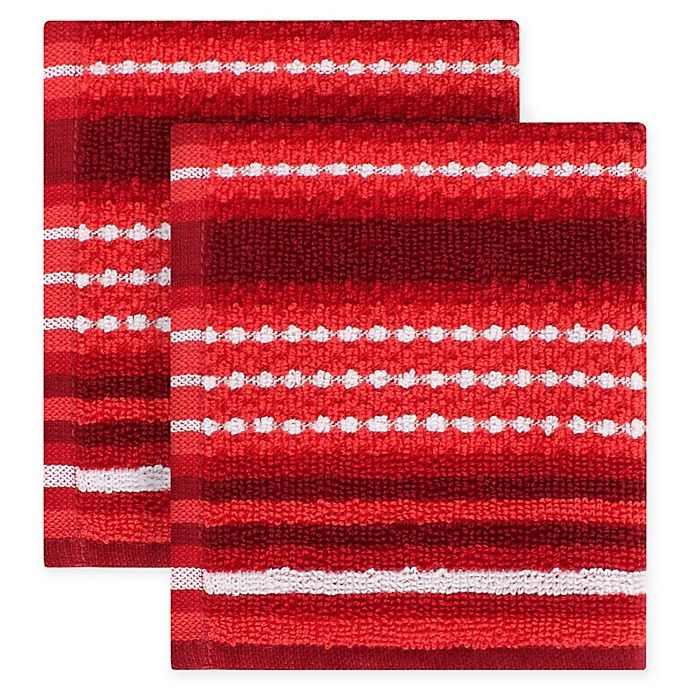 slide 1 of 1, KitchenSmart Colors Multi Stripe Dish Cloths - Paprika, 2 ct