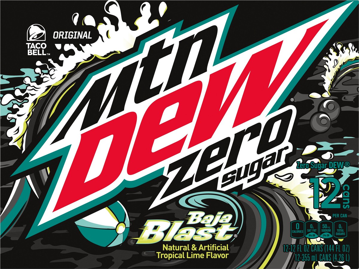 slide 1 of 1, Mountain Dew Zero Sugar 12 Pack Baja Blast Soda 12 ea, 12 ct