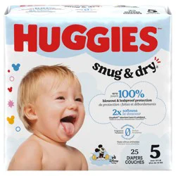 Huggies Snug & Dry Baby Diapers, Size 5 (27+ lbs), 25 Ct