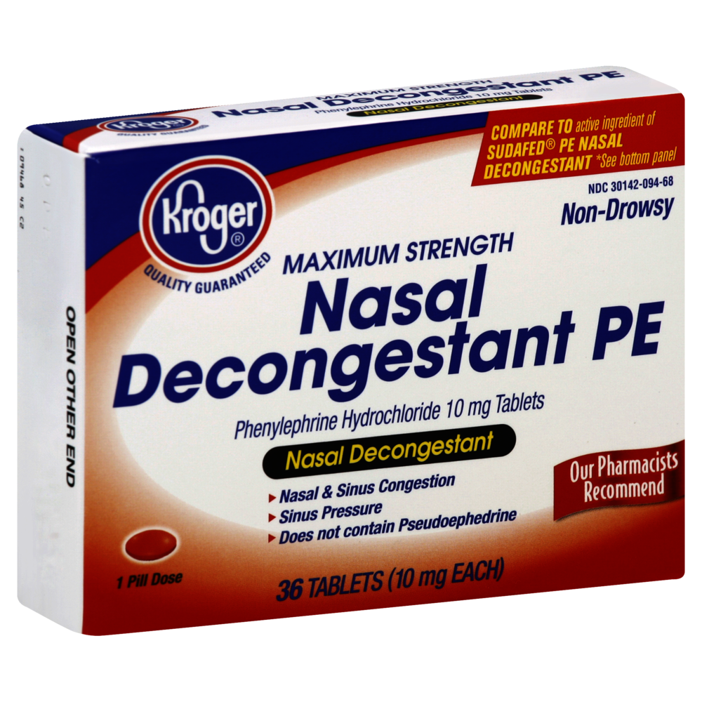 slide 1 of 1, Kroger Nasal Decongestant PE Tablets, 36 ct; 10 mg