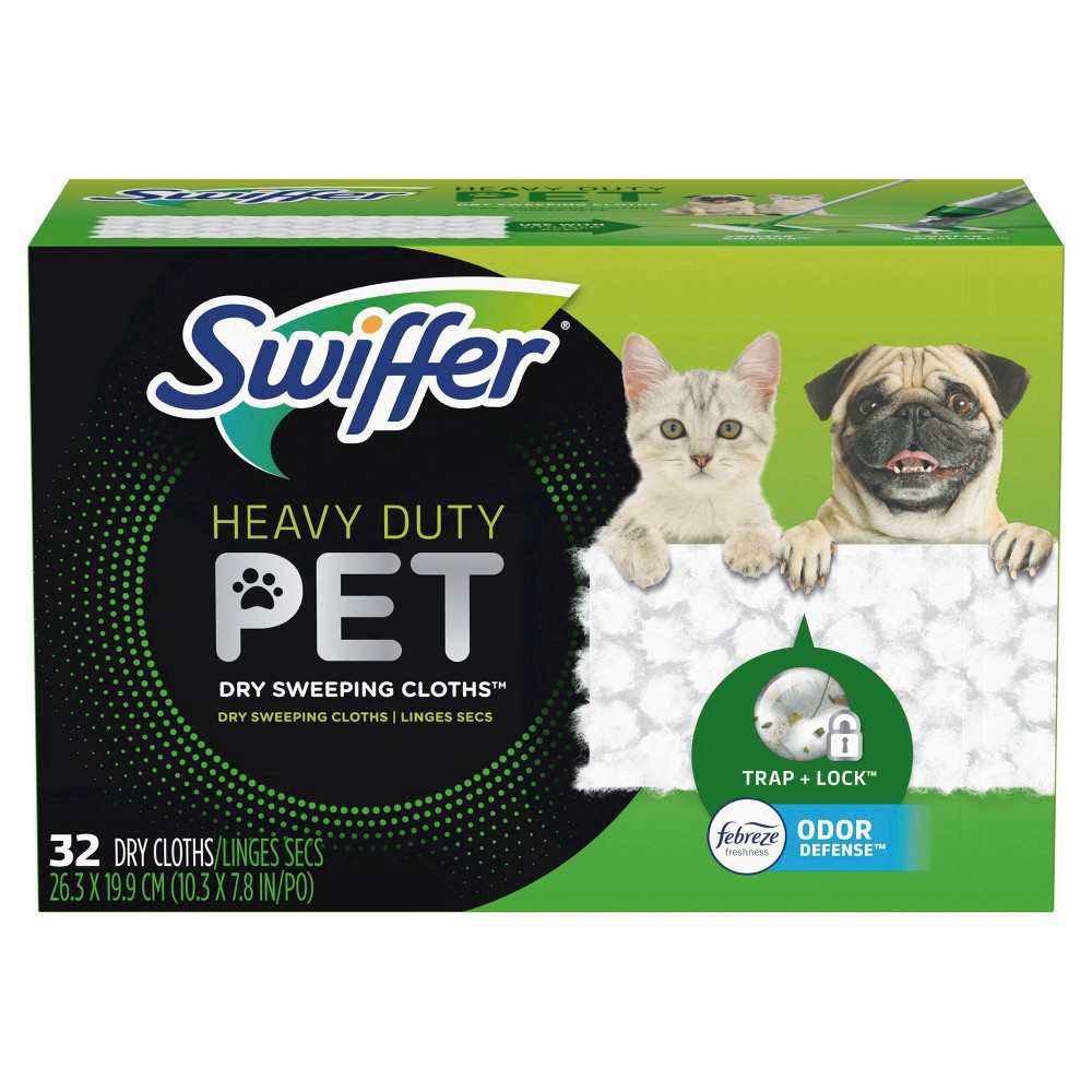 slide 4 of 16, Swiffer Sweeper Pet Heavy Duty Multi-Surface Dry Cloth Refills for Floor Sweeping and Cleaning, 32 count, 32 ct