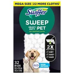 Swiffer Sweep + Mop, Dry Pads Refill, Floor Cleaner, Cleaning Cloths, Heavy Duty, Pet, 32ct