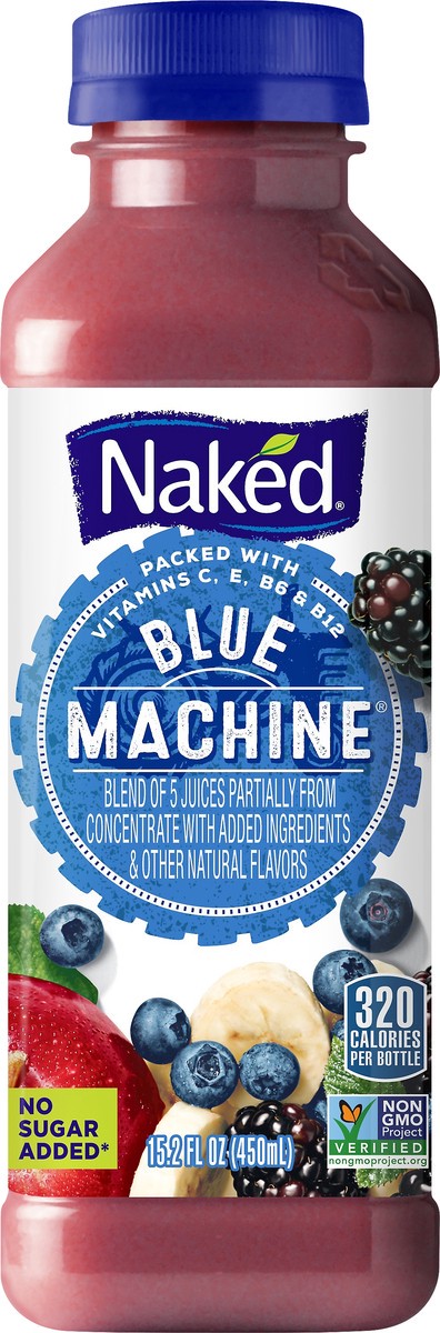 slide 8 of 11, Naked No Sugar Added, Non GMO Blue Machine Fruit Juice, 15.2 Fl Oz, Bottle, 15.20 fl oz