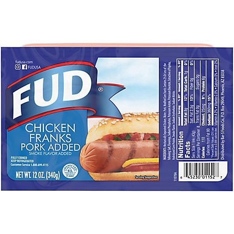 slide 1 of 1, FUD Clasica Hot Dog Franks, 12 oz