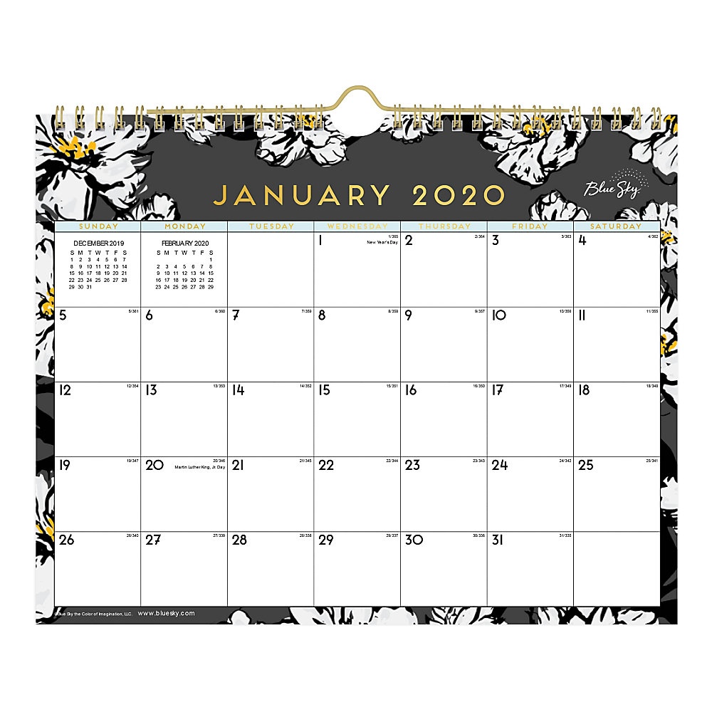 slide 1 of 1, Blue Sky Monthly Wirebound Wall Calendar, 11'' X 8-3/4'', Baccara Dark, January To December 2020, 116052, 1 ct