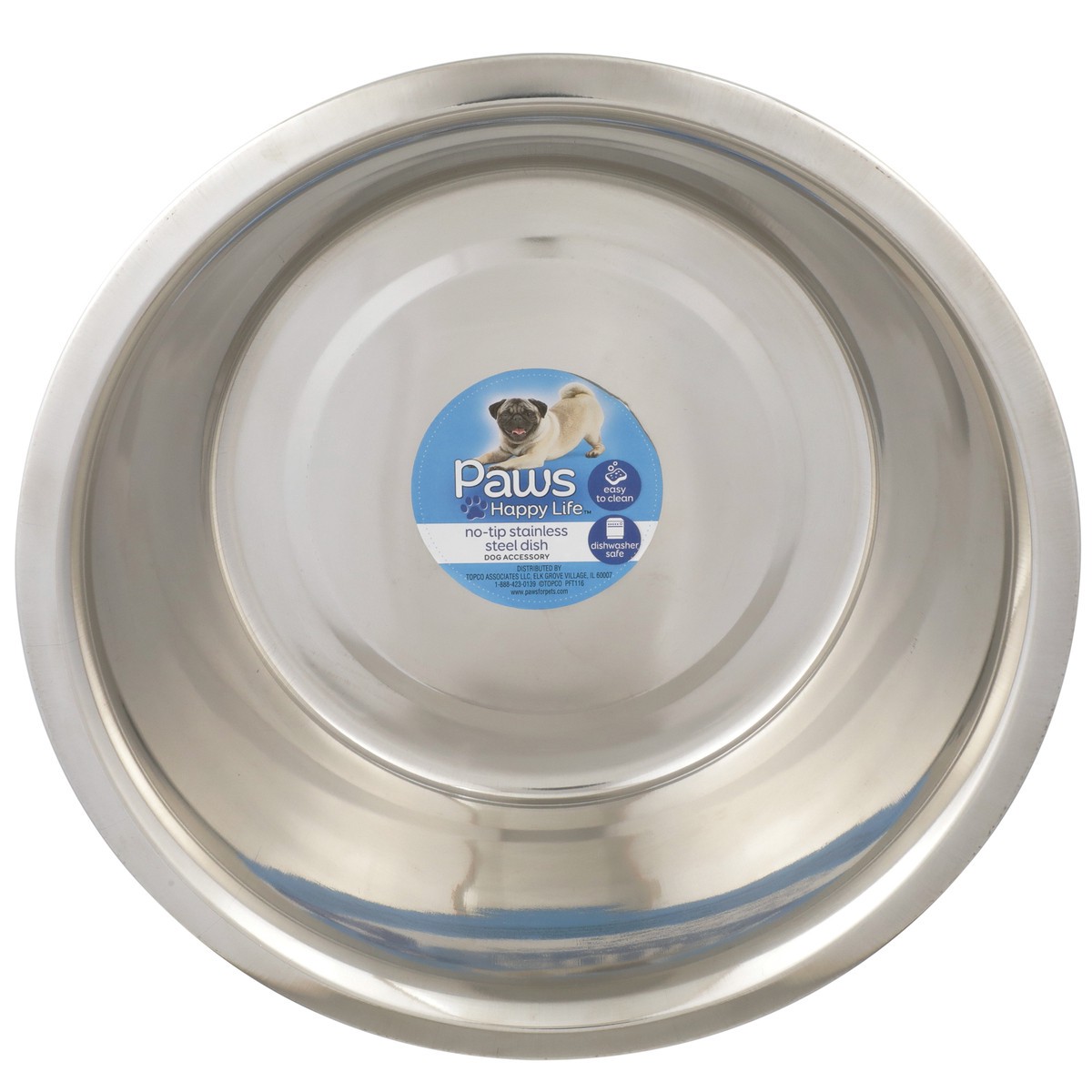 slide 1 of 11, Paws Happy Life No-Tip Stainless Steel Dog Dish, 3 qt