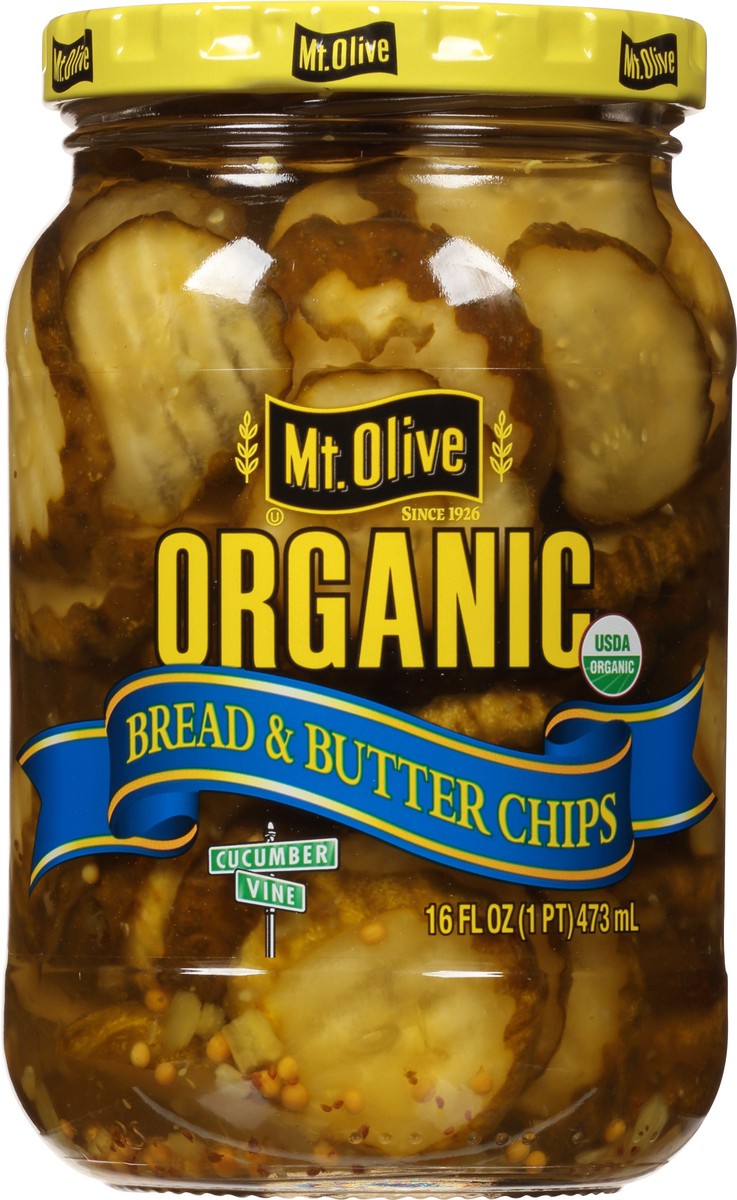 slide 3 of 13, Mt. Olive Organic Bread & Butter Pickle Chips, 16 fl oz