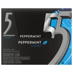 5 Gum Peppermint Cobalt Sugar Free Chewing Gum, 15 Pieces (Pack of 10)