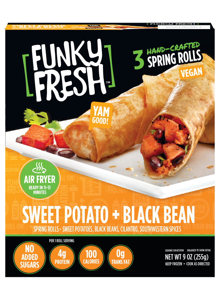 slide 1 of 2, Funky Fresh Hand-Crafted Sweet Potato + Black Bean Spring Rolls 3 ea, 3 ct; 9 oz