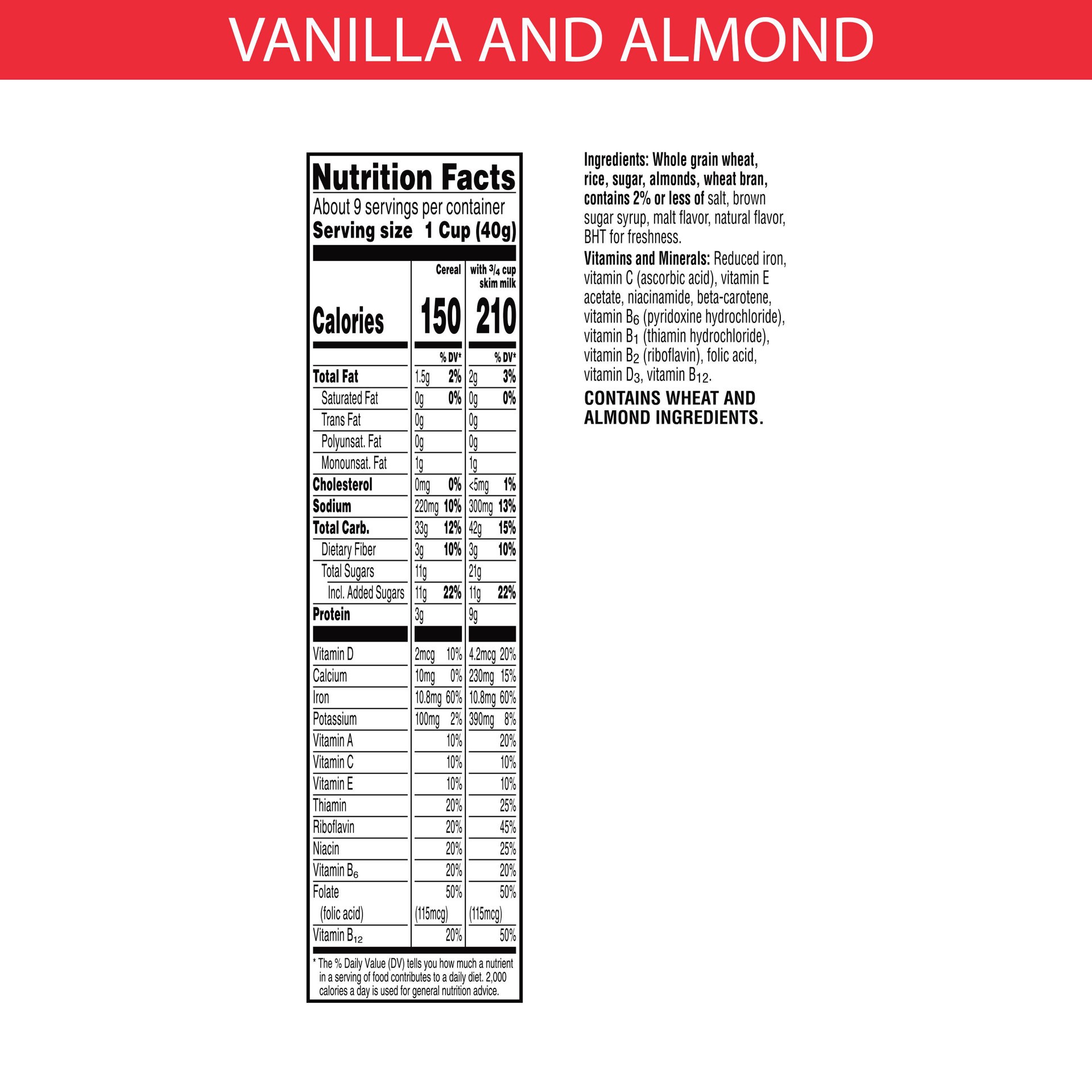 slide 5 of 5, Special K Cold Breakfast Cereal, 11 Vitamins and Minerals, Made With Real Almonds, Vanilla and Almond, 12.9oz Box, 1 Box, 12.9 oz