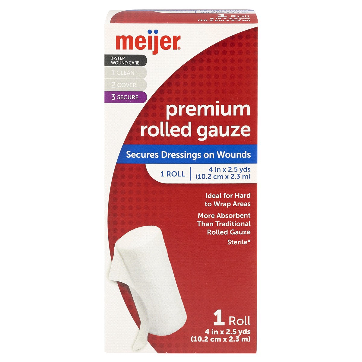 slide 1 of 9, Meijer Premium Rolled Gauze, 4 in. x 2.5 yds., 1 roll