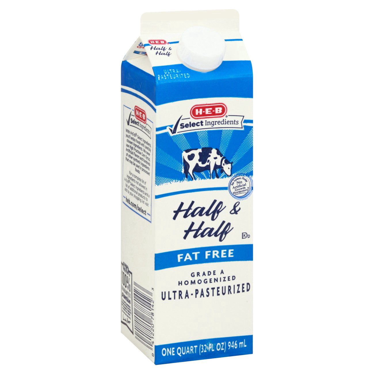 slide 1 of 1, H-E-B Fat Free Half & Half, 32 oz