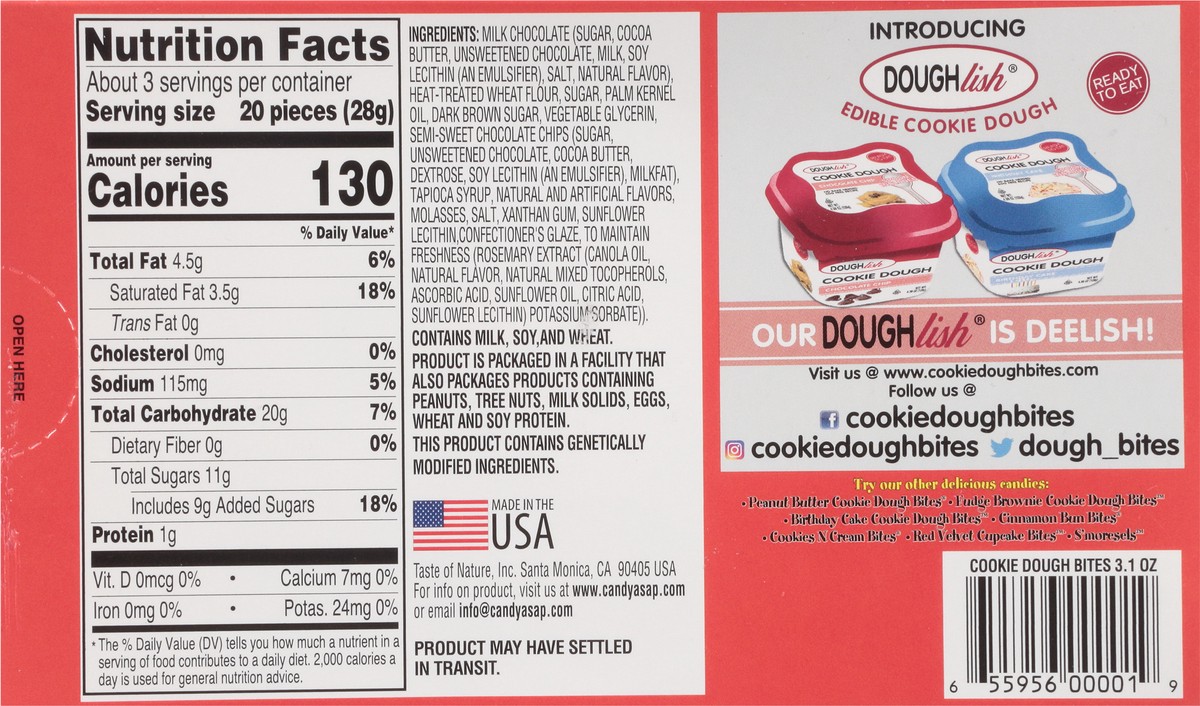 slide 3 of 13, Taste of Nature Cookie Dough Bites Cookie Dough Chocolate Chip Milk Chocolate Covered Bites 3.1 Ounces, 3.1 oz