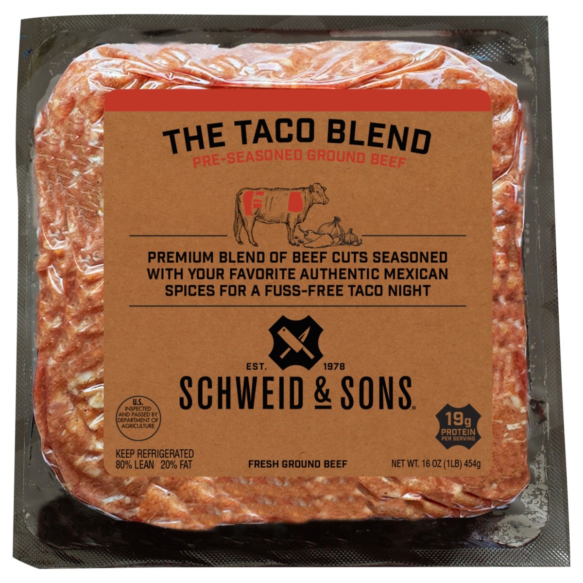slide 1 of 9, Schweid & Sons® Taco Blend 80/20 Ground Beef, 1 lb