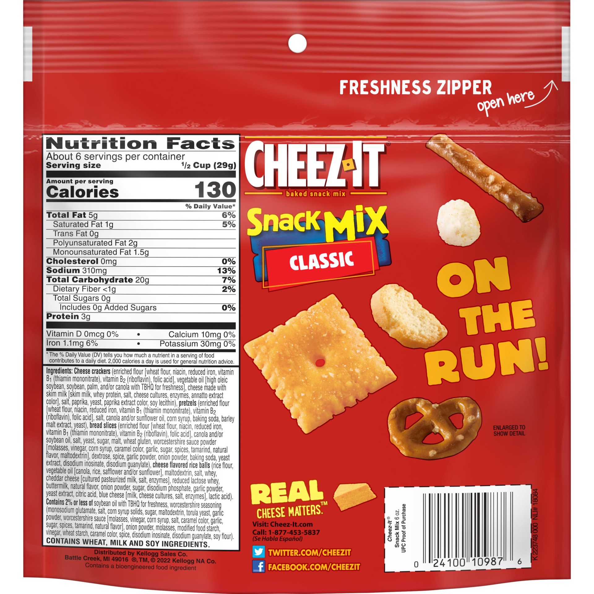 slide 5 of 5, Cheez-It Snack Mix, Lunch Snacks, Office and Kids Snacks, Classic, 6oz Bag, 1 Bag, 6 oz