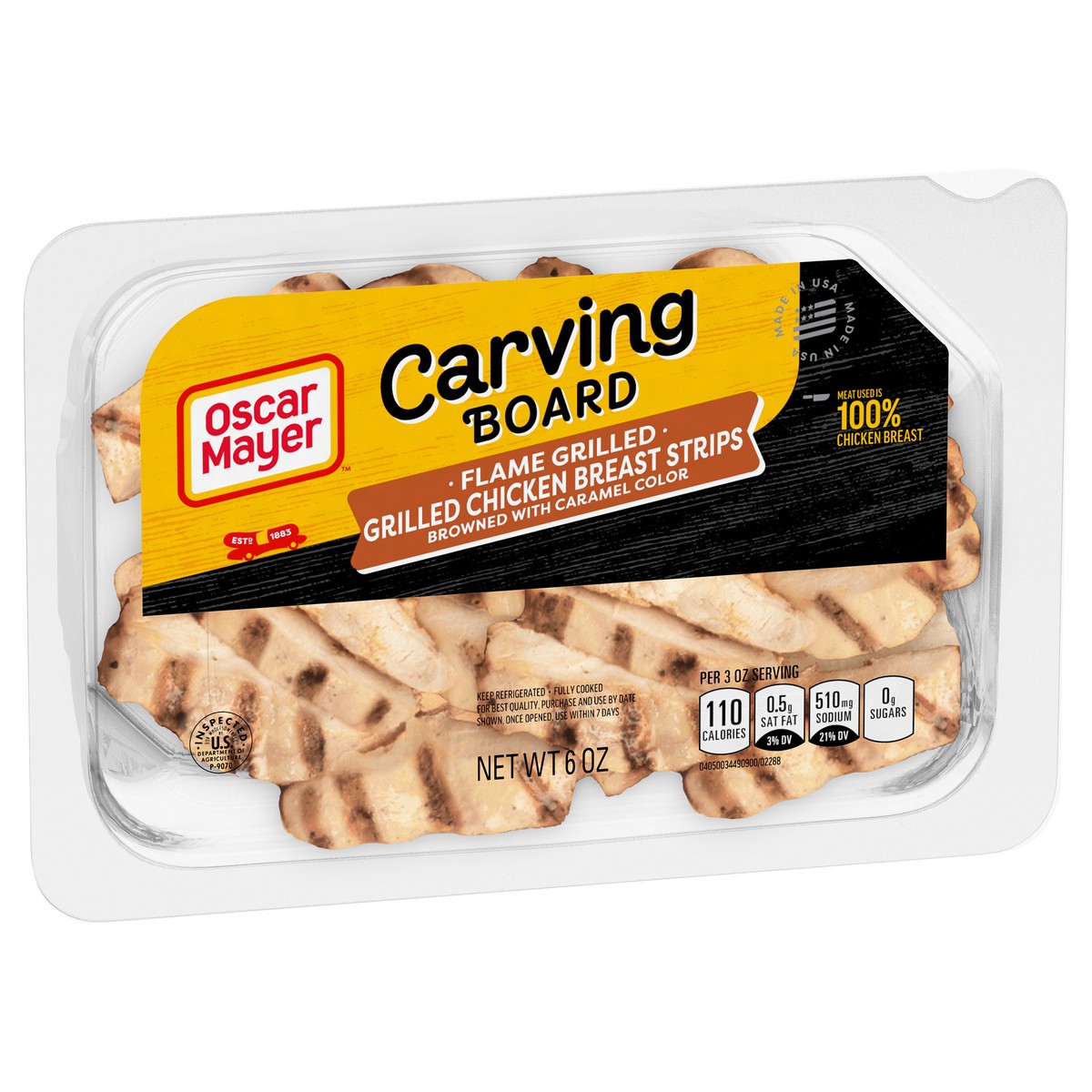 slide 4 of 9, Oscar Mayer Carving Board Flame Grilled Chicken Breast Strips Lunch Meat, 6 oz. Tray, 6 oz