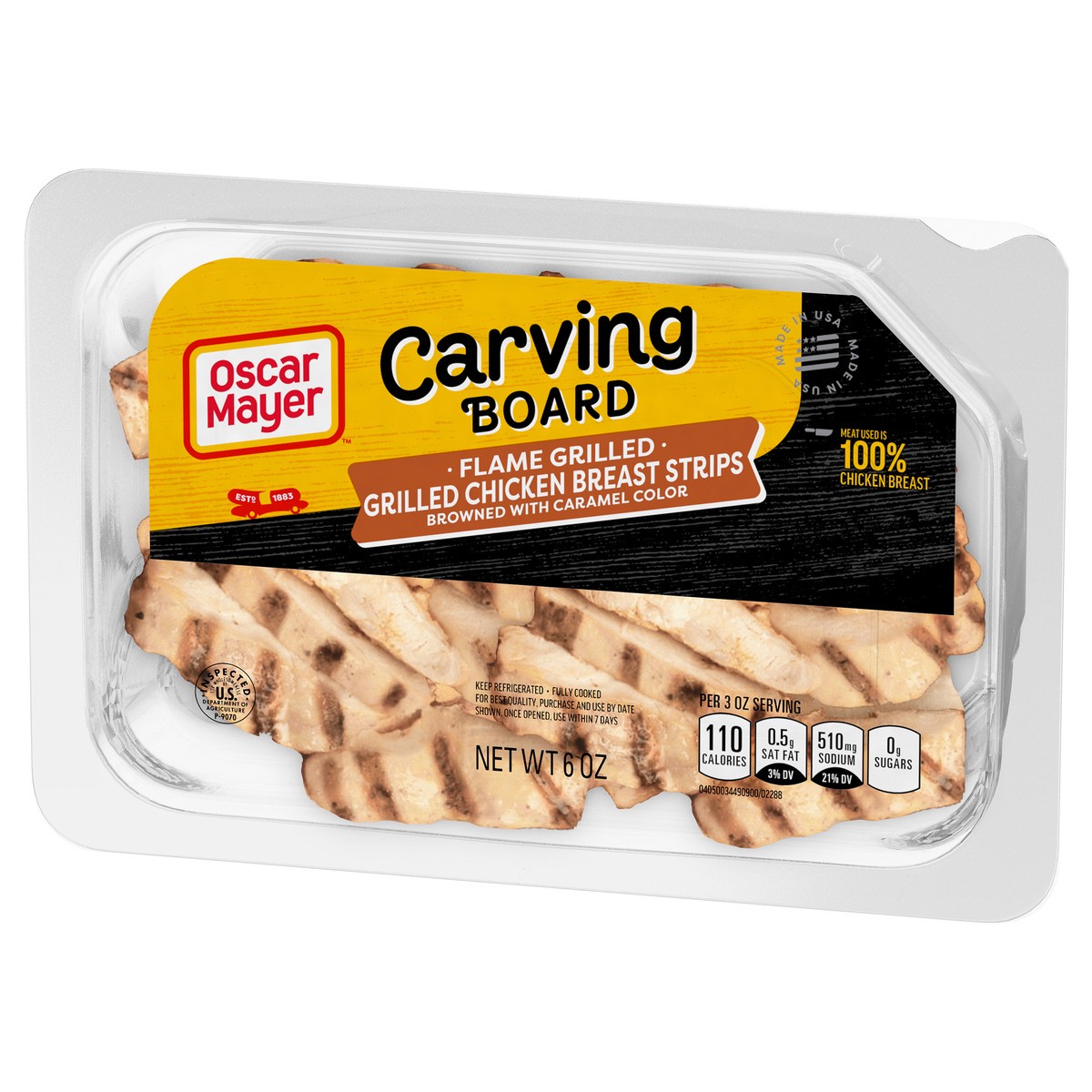 slide 3 of 9, Oscar Mayer Carving Board Flame Grilled Chicken Breast Strips Lunch Meat, 6 oz. Tray, 6 oz