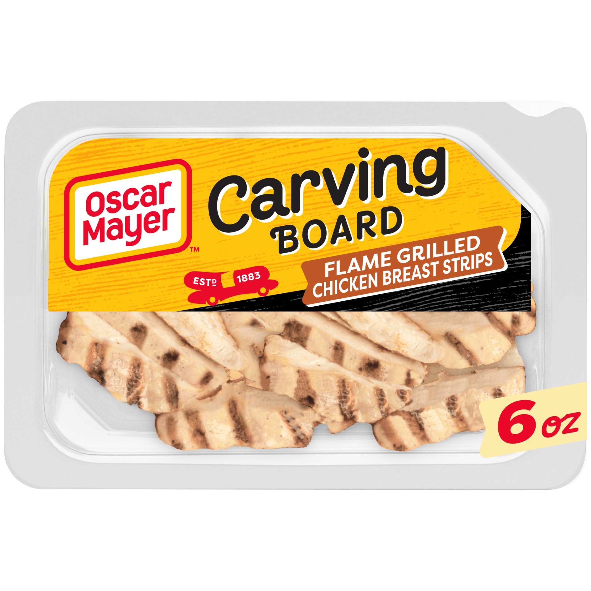 slide 1 of 2, Oscar Mayer Carving Board Flame Grilled Chicken Breast Strips Lunch Meat Tray, 6 oz