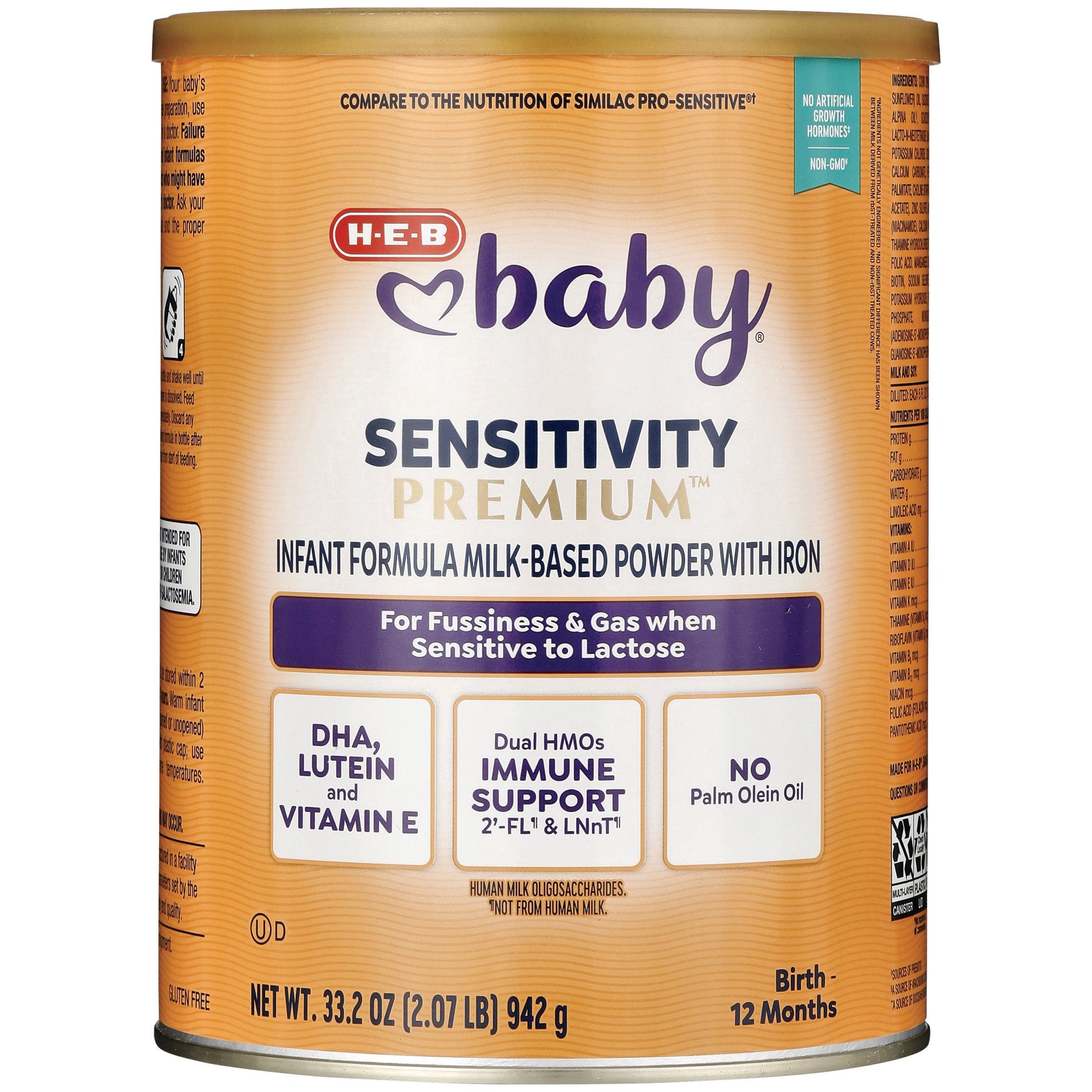 slide 1 of 1, H-E-B Baby Milk-Based Powder Infant Formula - Lactose Sensitive, 33.2 oz