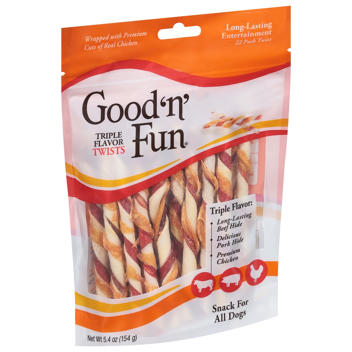 slide 2 of 9, Good 'n' Fun Twists Triple Flavor Snack for All Dogs 22 ct, 22 ct