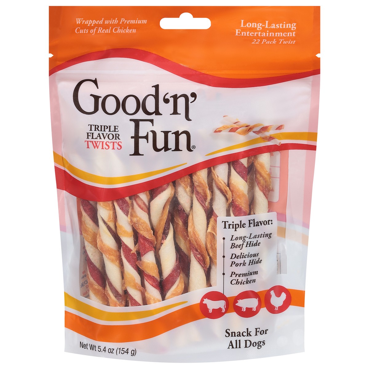 slide 1 of 9, Good 'n' Fun Twists Triple Flavor Snack for All Dogs 22 ct, 22 ct