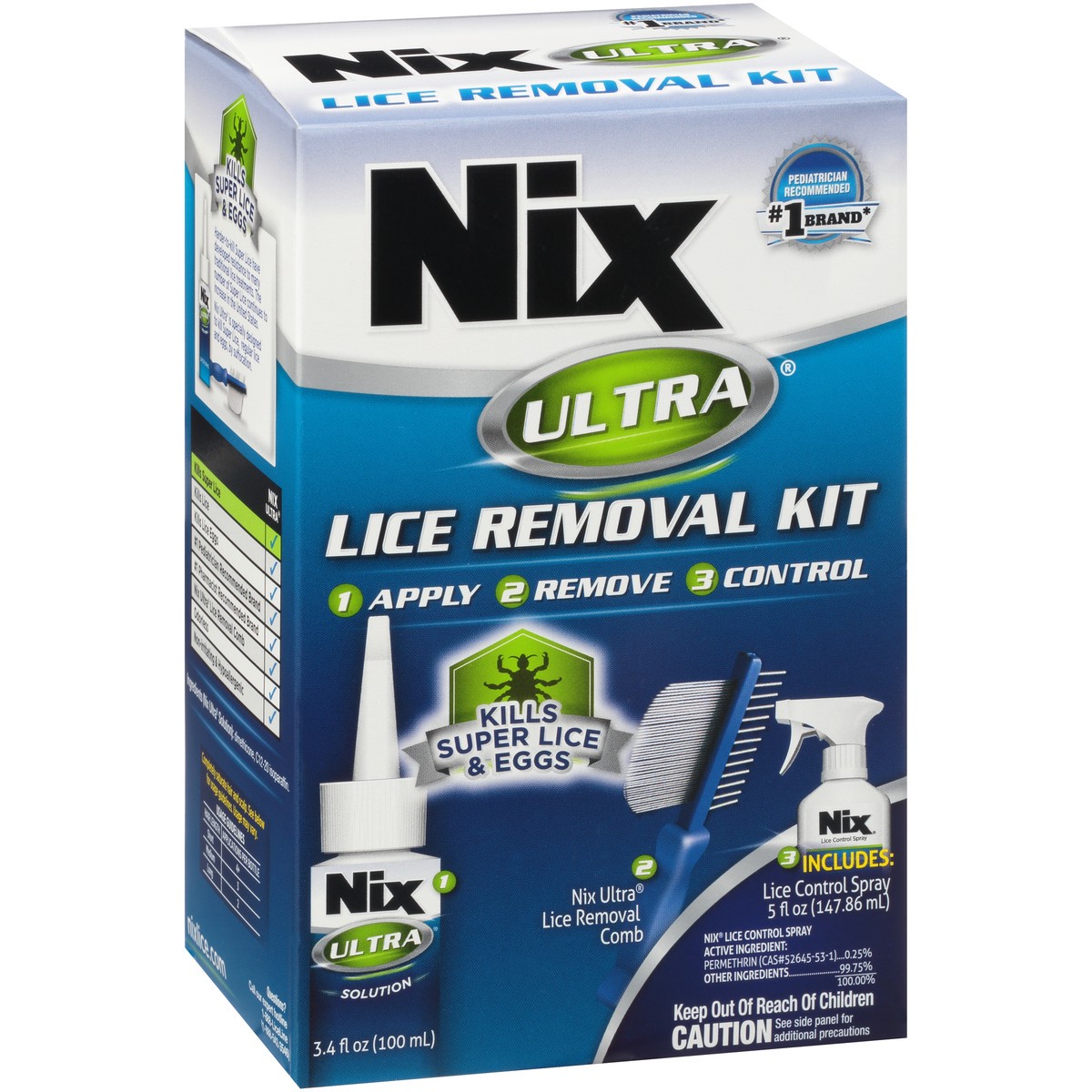 slide 5 of 10, Nix Ultra Lice Removal Kit, 3.4oz Lice Treatment Hair Solution & Comb + 5oz Home Bedbug Spray, 1 Kit, 1 ct