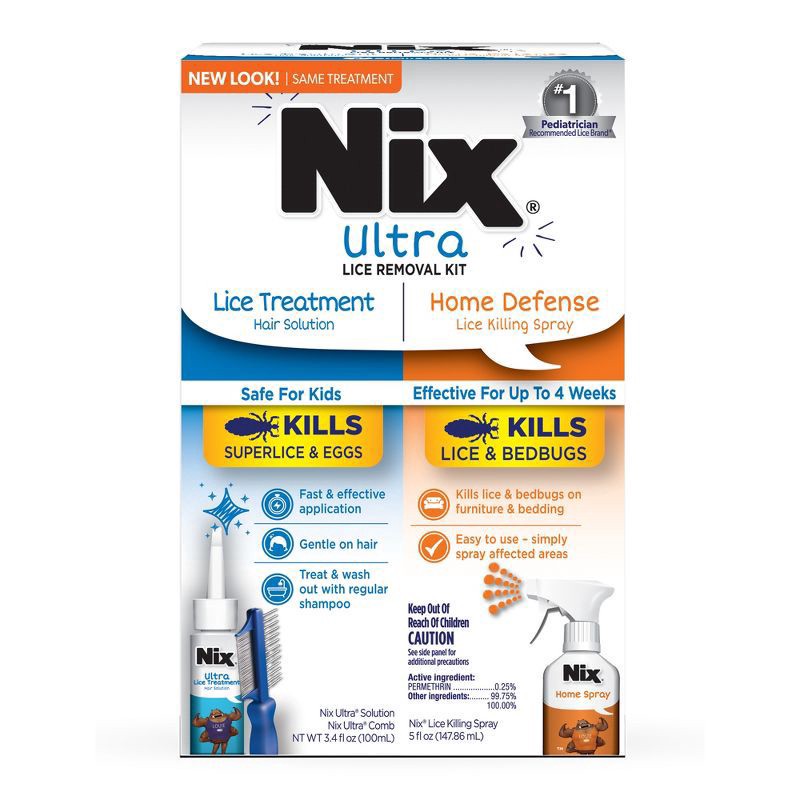 slide 1 of 10, Nix Ultra Lice Removal Kit, 3.4oz Lice Treatment Hair Solution & Comb + 5oz Home Bedbug Spray, 1 Kit, 1 ct