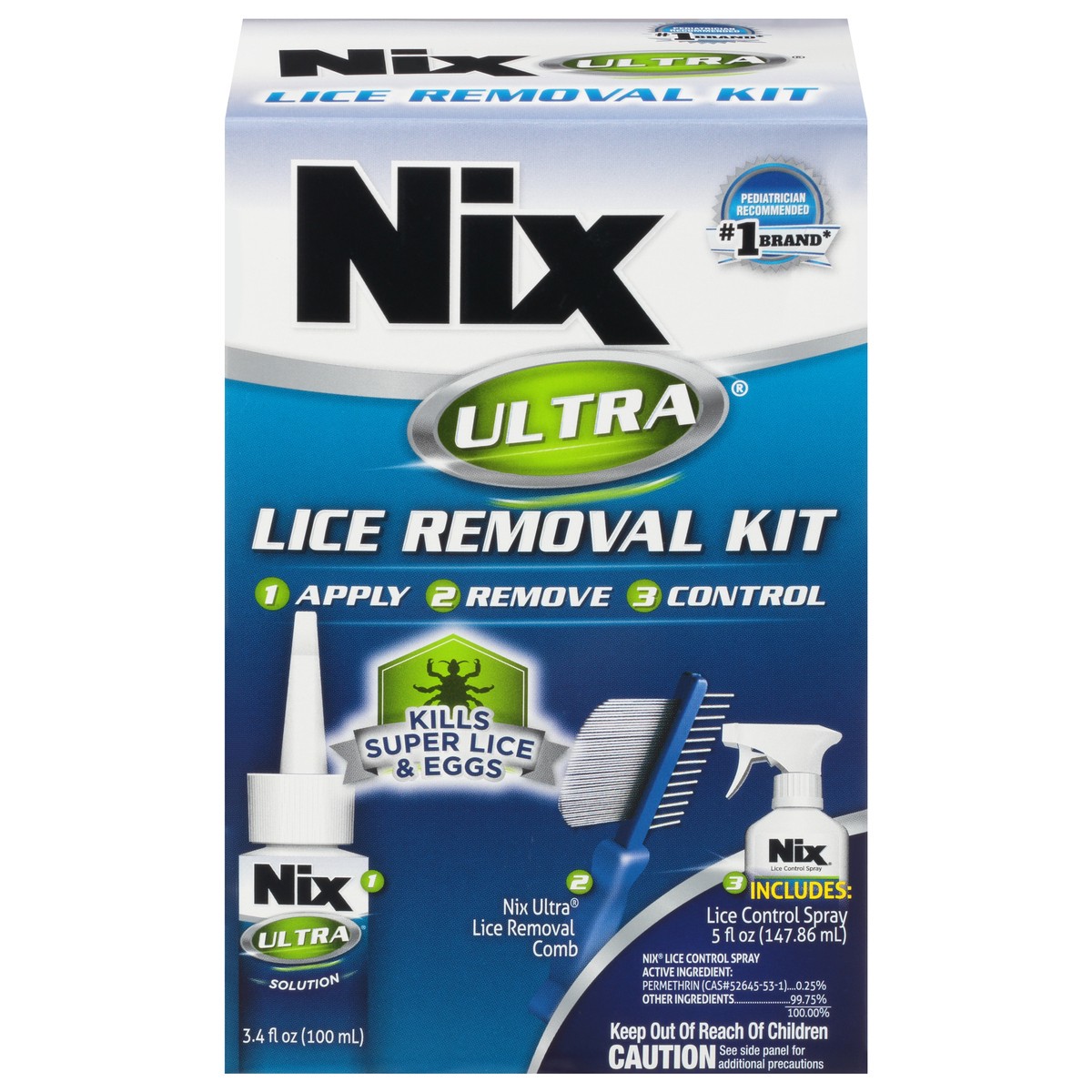 slide 7 of 10, Nix Ultra Lice Removal Kit, 3.4oz Lice Treatment Hair Solution & Comb + 5oz Home Bedbug Spray, 1 Kit, 1 ct