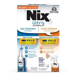 Nix Ultra Lice Removal Kit, Lice Treatment Hair Solution, 3.4 fl oz & Nix Home Defense Lice and Bedbug Killing Spray, 5 fl oz