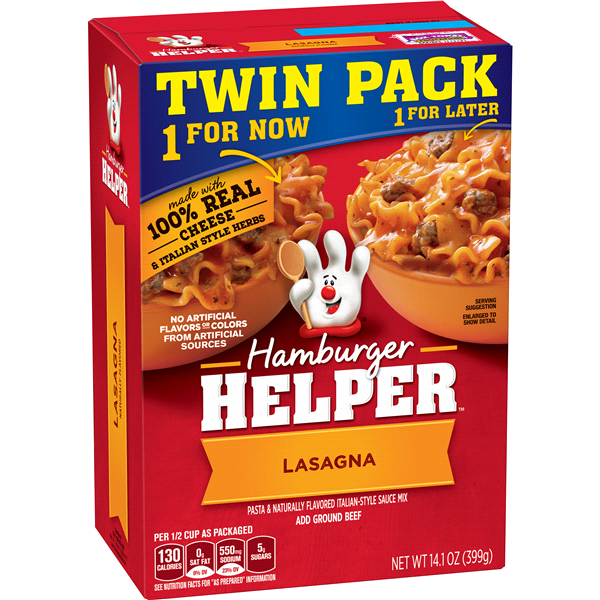 slide 1 of 1, Betty Crocker Hamburger Helper Lasagna Pasta and Italian-Style Sauce Mix Twin Pack, 14.1 oz
