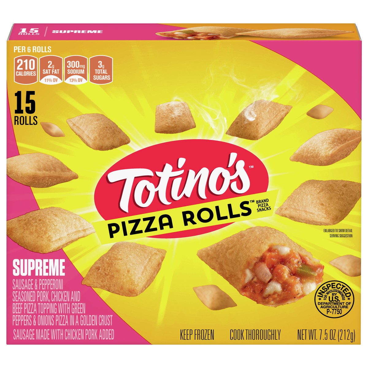 slide 1 of 1, Totino's Pizza Rolls, Supreme, 15 Rolls, 7.5 oz Box, 7.5 oz