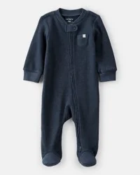 Carter's Baby Boy Solid Cotton Long-Sleeve 2-Way Zip Sleep & Play Pajamas - Navy Navy Blue NB