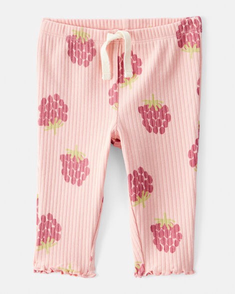 slide 1 of 3, Carter's Baby Girl Raspberry Print Cotton Pull-On Pants - Pink Pink 6M, 1 ct