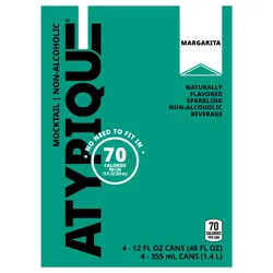 Atypique Non-Alcoholic Margarita Sparkling Mocktail Beverage, 12 fl oz cans, 4 pack