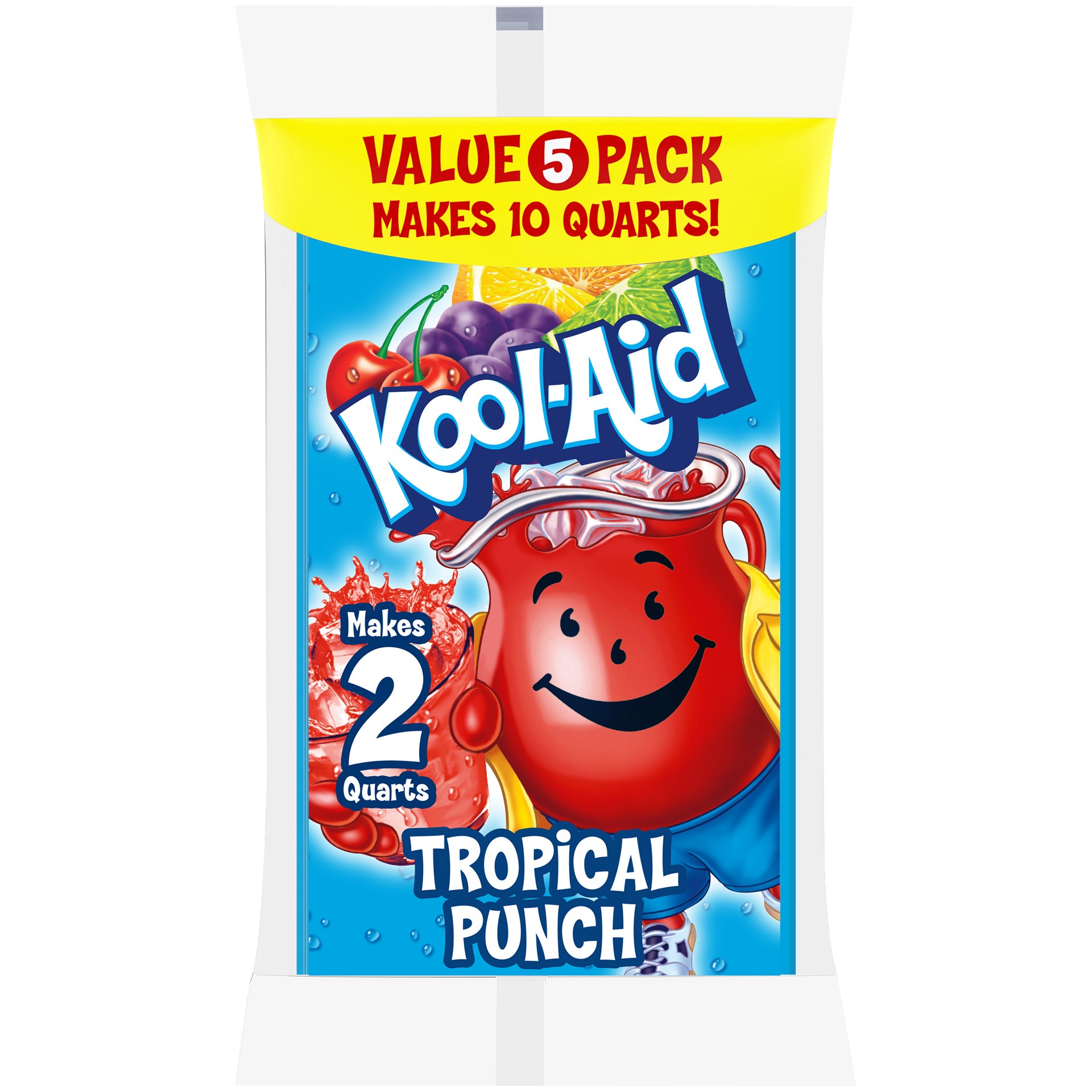 slide 1 of 9, Kool-Aid Unsweetened Tropical Punch Artificially Flavored Powdered Soft Drink Mix Value Pack, 5 ct Pack, 0.16 oz Packets, 5 ct; 0.16 oz