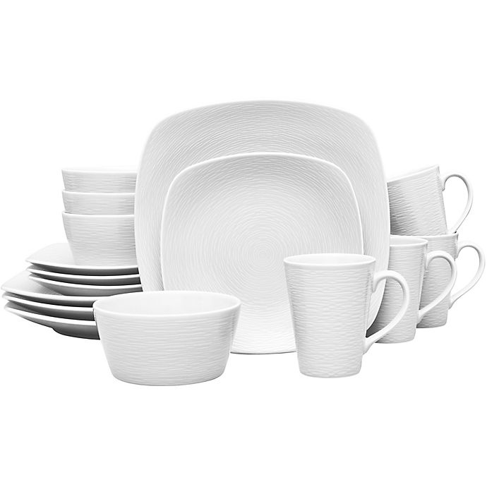 slide 1 of 3, Noritake White on White Square Swirl Dinnerware Set, 16 ct