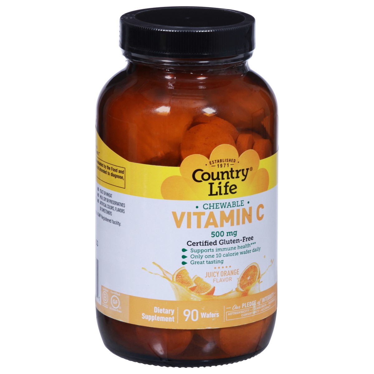 slide 5 of 10, Country Life Chewable 500 mg Juicy Orange Flavor Vitamin C 90 Wafers, 500 mg