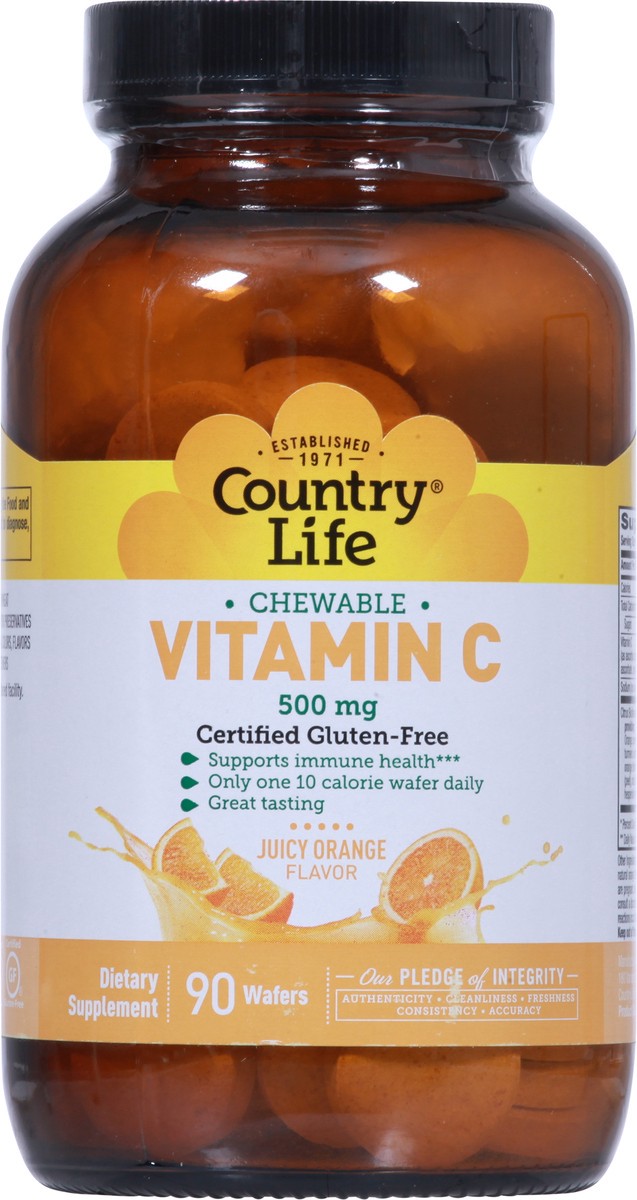 slide 10 of 10, Country Life Chewable 500 mg Juicy Orange Flavor Vitamin C 90 Wafers, 500 mg