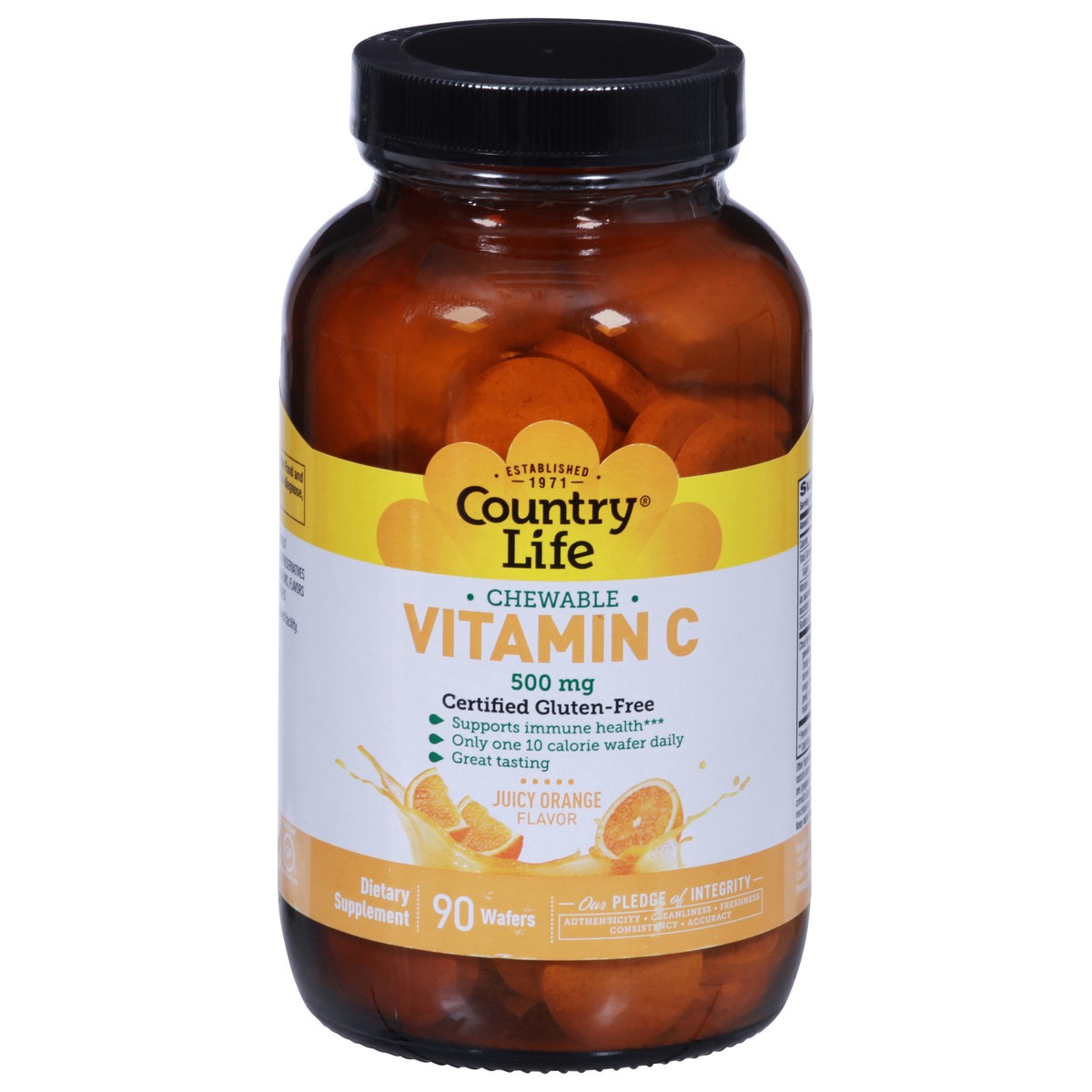 slide 1 of 10, Country Life Chewable 500 mg Juicy Orange Flavor Vitamin C 90 Wafers, 500 mg