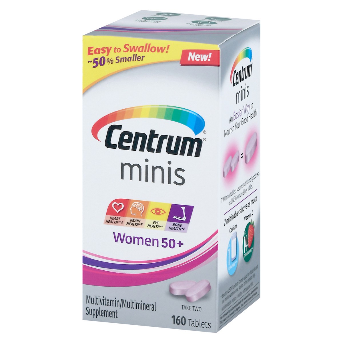 slide 2 of 9, Centrum Minis Women 50+ Multivitamin Supplement Non-GMO and Gluten Free Supports Bone Health and More* Easy to Swallow 160 Tablets, 160 cnt