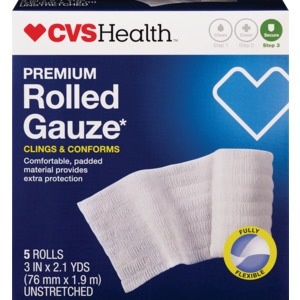 slide 1 of 1, CVS Health Sterile Premium Latex-Free Rolled Gauze 3in X 2.1yd, 5 ct
