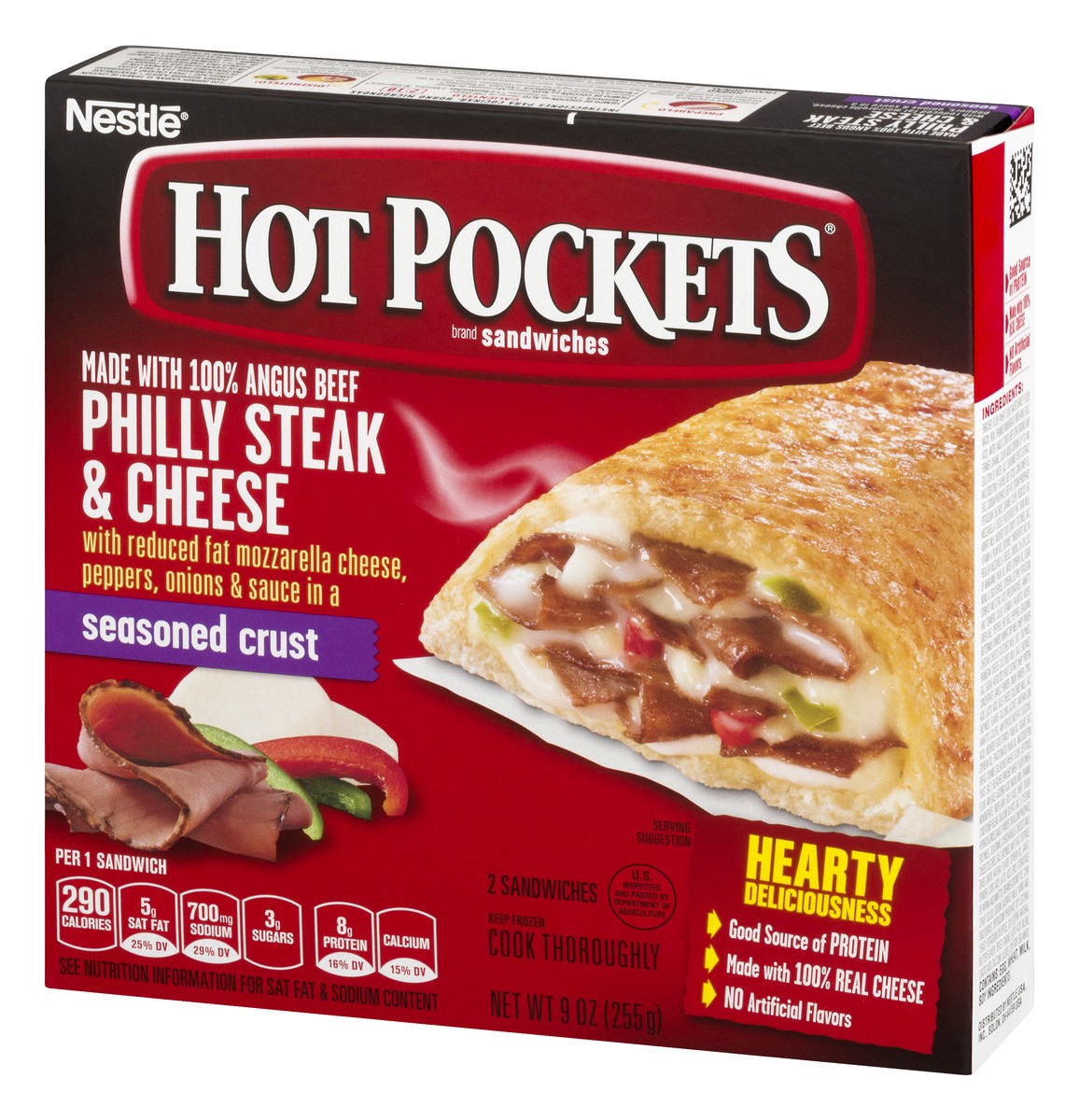 slide 3 of 9, Hot Pockets Philly Steak & Cheese Frozen Snacks in a Seasoned Crust, Philly Cheesesteak Made with Real Reduced Fat Mozzarella Cheese, 2 Count Frozen Sandwiches, 9 oz