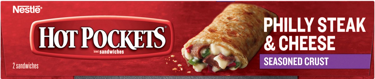 slide 7 of 9, Hot Pockets Philly Steak & Cheese Frozen Snacks in a Seasoned Crust, Philly Cheesesteak Made with Real Reduced Fat Mozzarella Cheese, 2 Count Frozen Sandwiches, 9 oz
