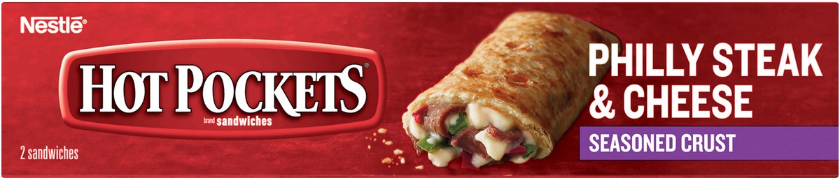 slide 9 of 9, Hot Pockets Philly Steak & Cheese Frozen Snacks in a Seasoned Crust, Philly Cheesesteak Made with Real Reduced Fat Mozzarella Cheese, 2 Count Frozen Sandwiches, 9 oz